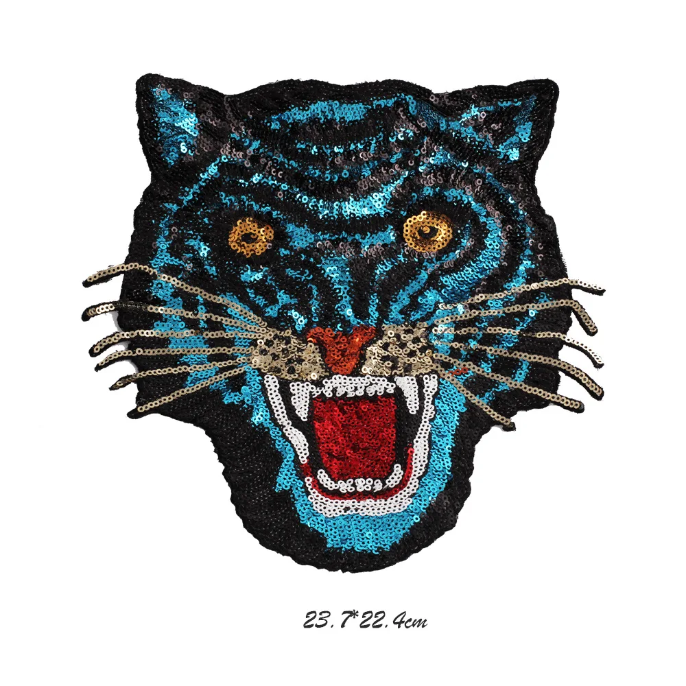 
GUGUTREE embroidery Sequins big tiger patch animal cartoon patches badges appliques for clothing ZK-50 