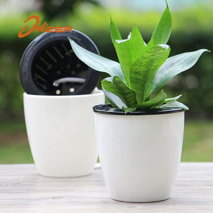 Plastic flower pots wholesale modern style train plastic self watering outdoor green plants with cheap price