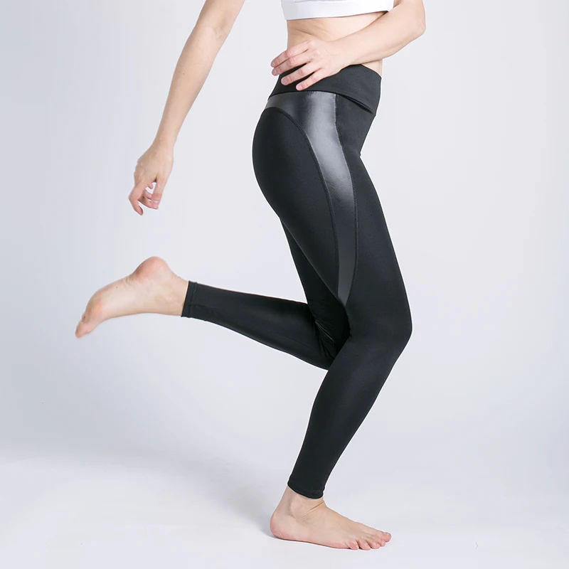 High Waisted Leather Leggings for Women High Waist High Quality Spandex / Polyester Maxi Standard Knitted SEAMED