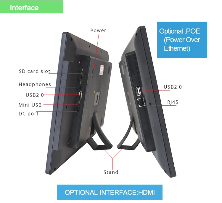 OEM Hot Sale DC/POE Power 14 inch touch screen wall mount android lcd advertising player