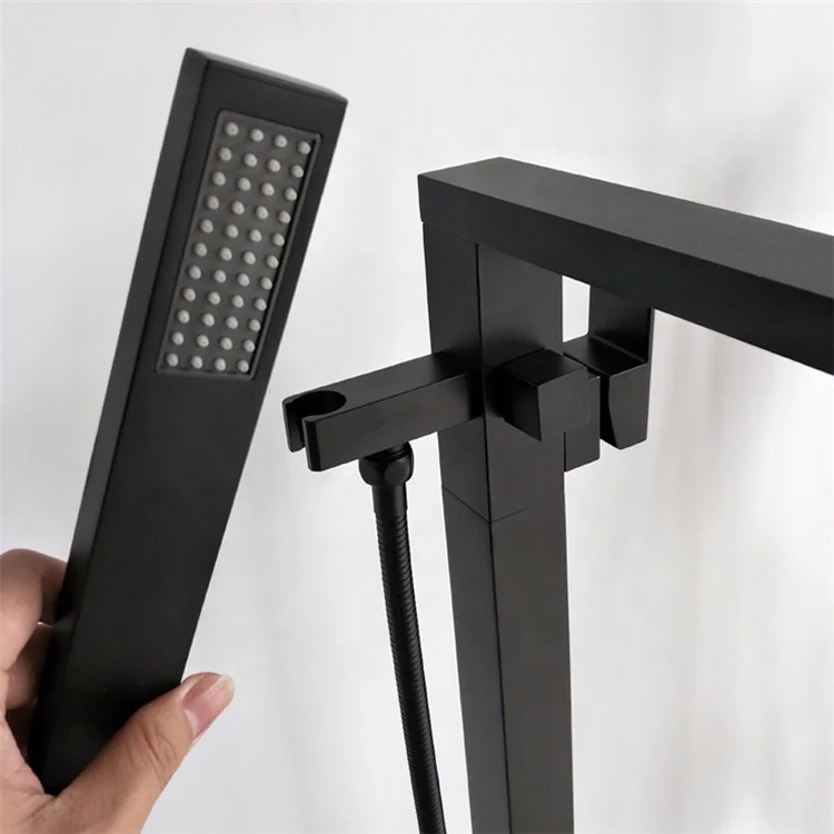 Freestanding Bath Faucet Spout Shower Floor Mount Shower set Mixer Valve 2 Function Matte Black Bathtub Mixer Faucet