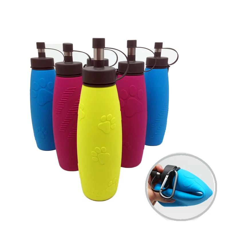 Collapsible Reusable Water Bottle with Carabiner Light Weight Leak Proof Foldable dog drinking bottles - Non-Toxic BPA Free