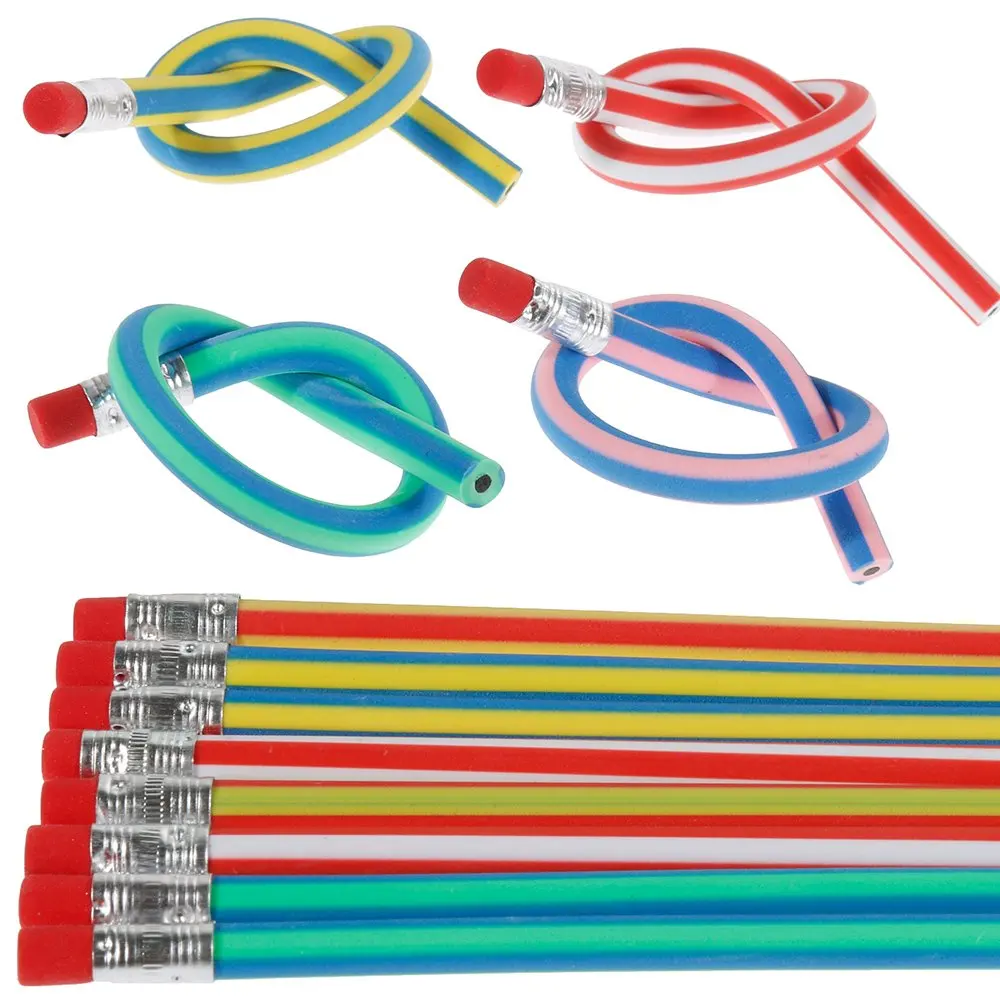 Multi Colored Striped Magic Pencil With Eraser,12 Inches long Soft Bendy Flexible For Kids-Great Fun Gift For Students