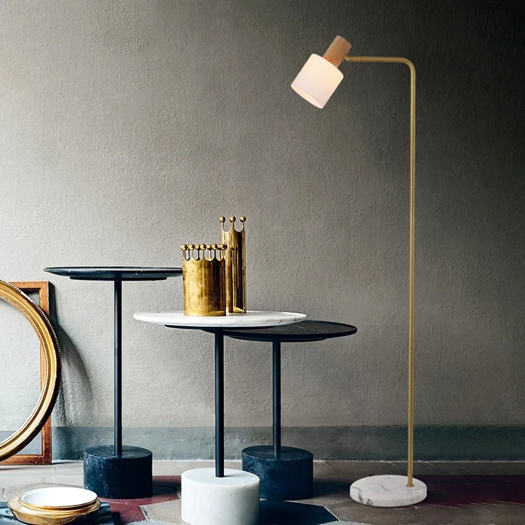 
Modern copper wood marble hotel antique brass tripod reading chinese floor lamp wholesale 