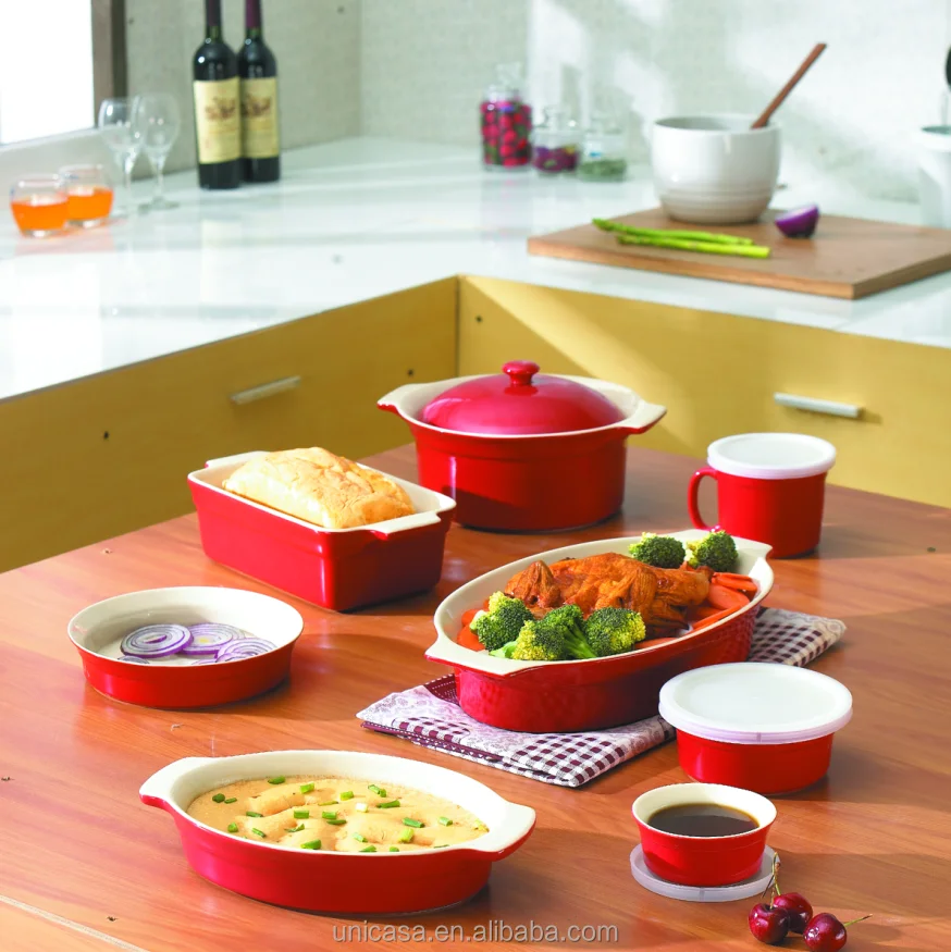 Набор керамической посуды для выпечки, прямоугольная посуда красного цвета, 10 дюймов, с крышкой и пирогом