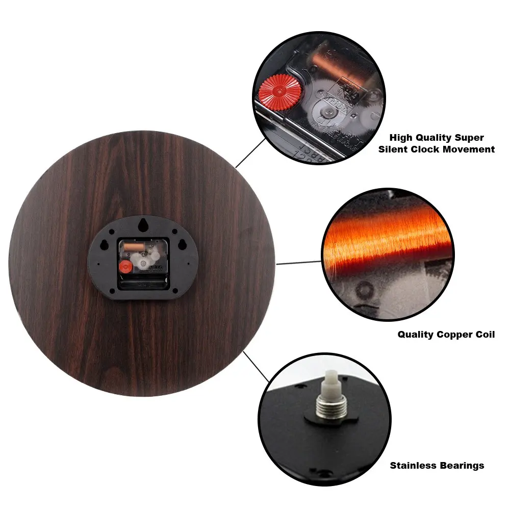 Light Weight Classical Retro Arabic Numerals Silent Wooden Ornament Decorate Vintage Wall Clock