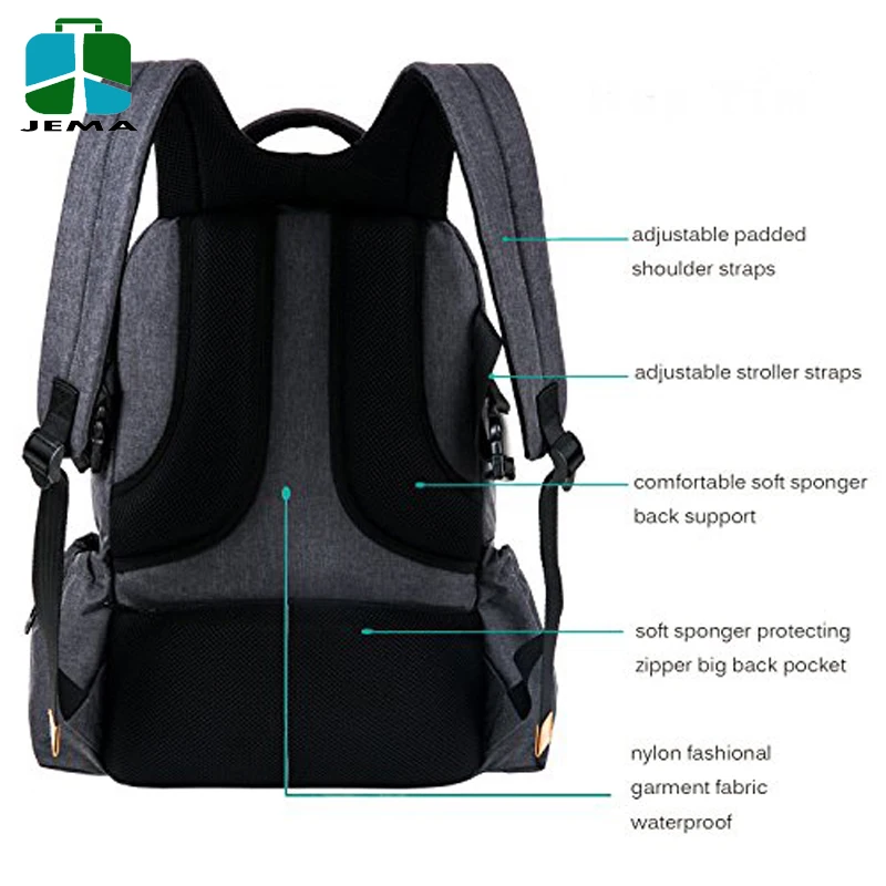 heather black Baby extra large diaper bags Backpack for dad or moms