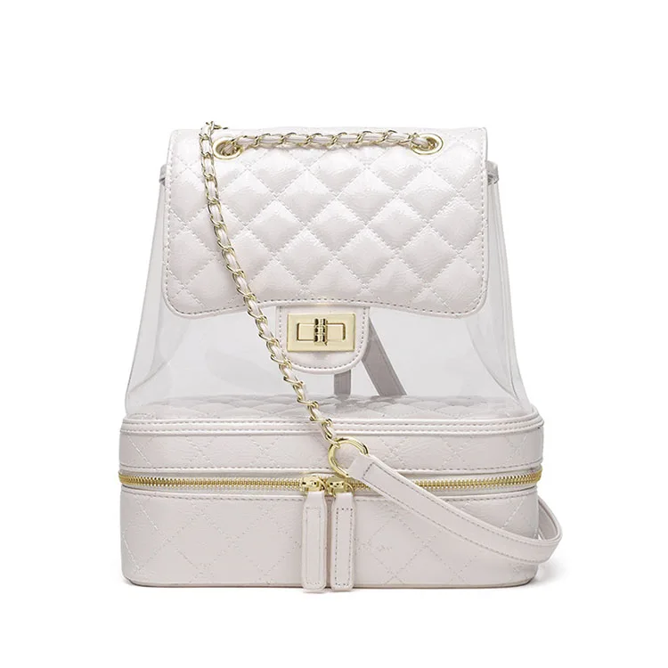 Women Quilted Mini Small Clear waterproof Backpack For Women Fashion Cute Plastic School Bag Chain