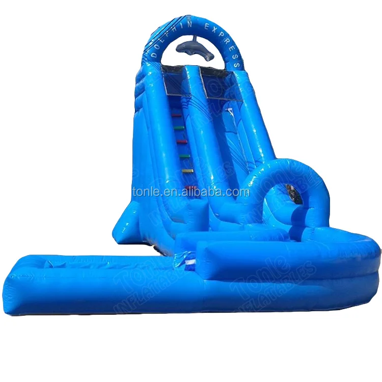 Dolphin express inflatable water slide inflatable wet dry slide with pool for sale