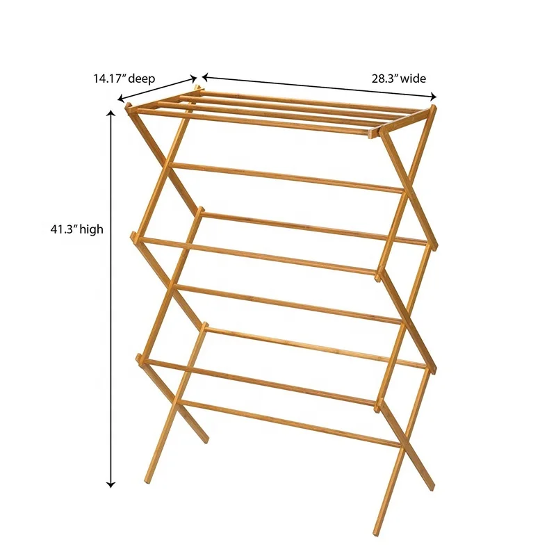 Bamboo wooden heavy duty cloth drying stand clothes rack