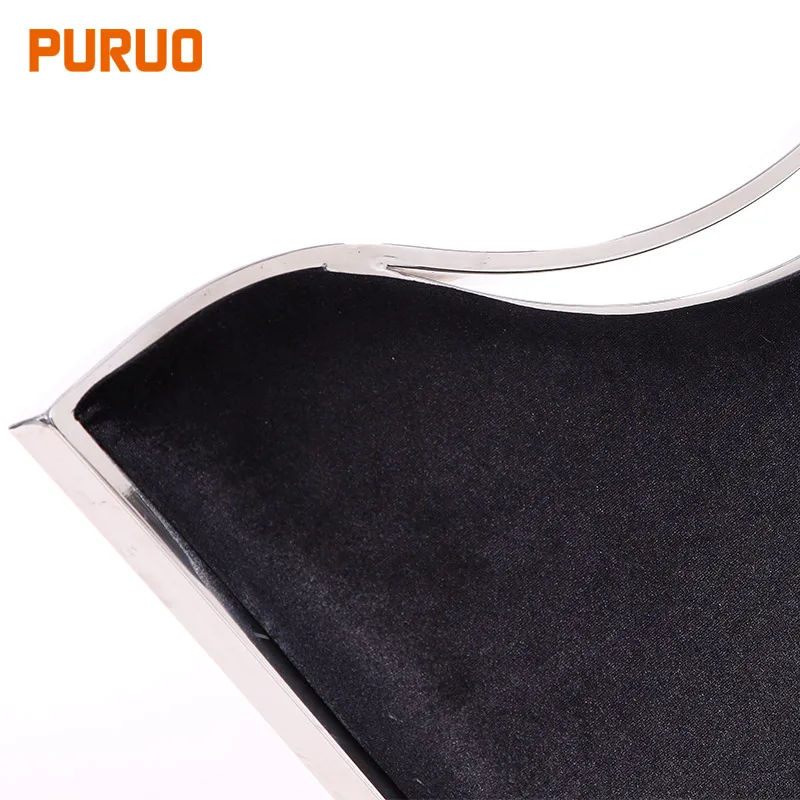 PURUO luxury manufacturer low CBM european stainless steel black fabric velvet dining room chair