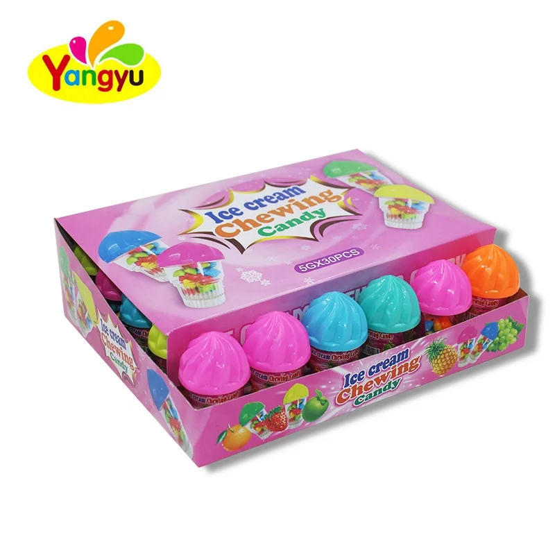 Halal Colorful  New cheap Ice cream shape Plastic packaging Fruit  mini chewing gum