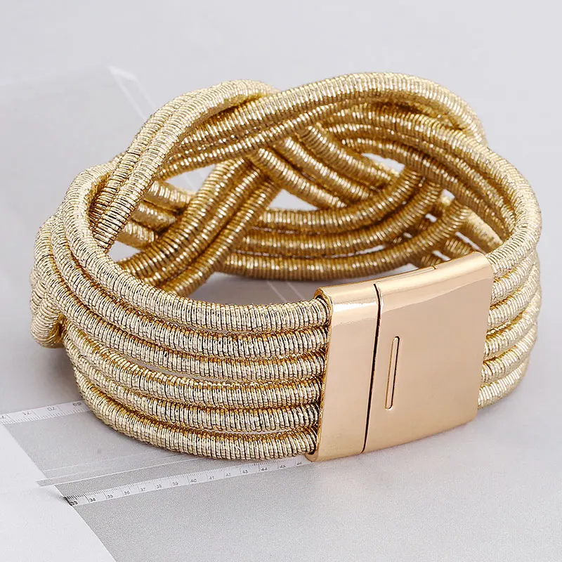 
Metallic Cord braided bracelet for women Fashion jewelry gold plated magnetic bracelet luxury style 