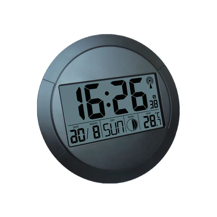 Antique Pendulum Multifunction Wall Clock Led Digital Clock Modern Indoor Round Moon Phase Calendars DCF Wall Mounted Plastic