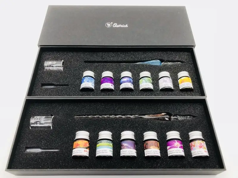 2019 The Glass Dip Pen with Color Ink for Calligraphy Gift Box