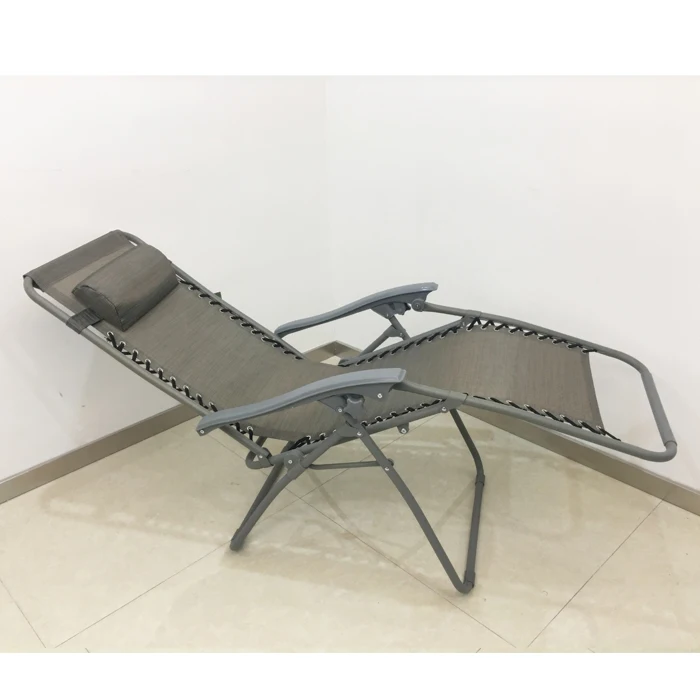 Double Color Mesh Zero Gravity Outdoor Lounge Chairs Adjustable Folding Reclining Chairs Grey Steel