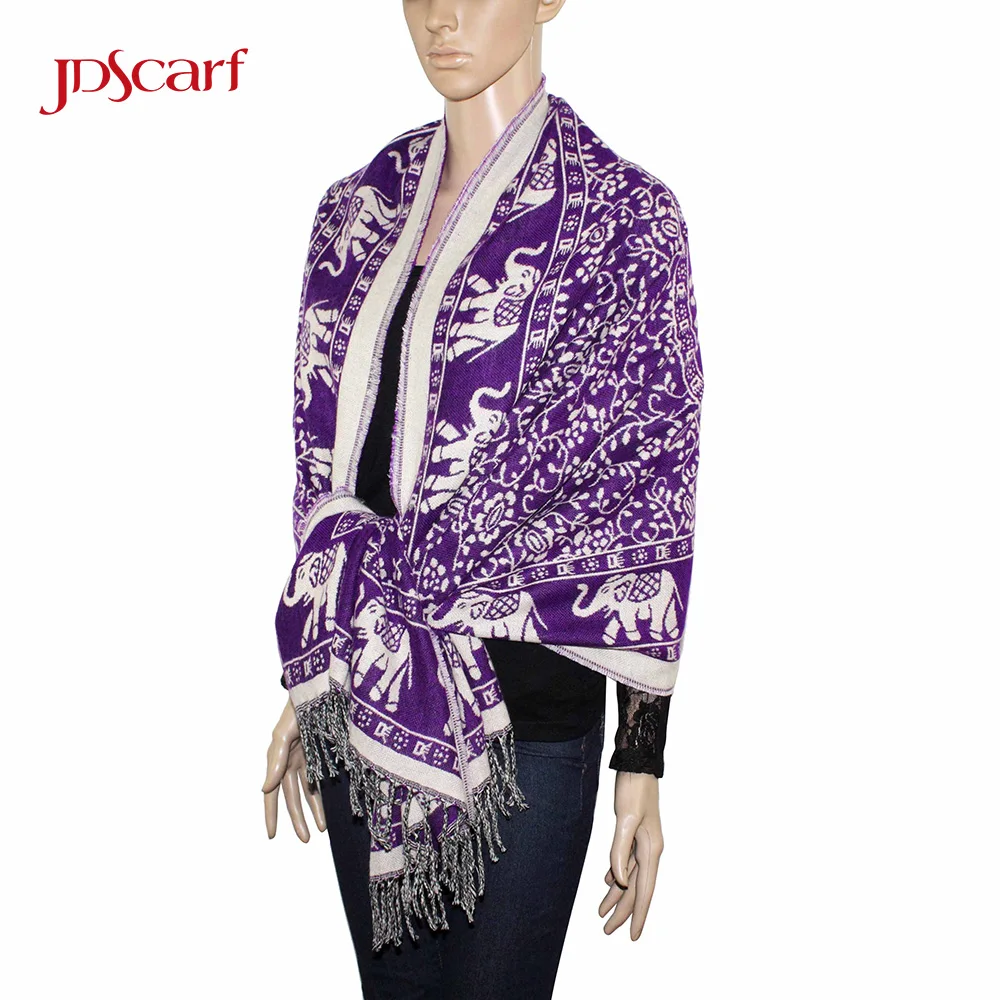 Elephant flamenco hand kashmir kani pashmina large embroidered shawl