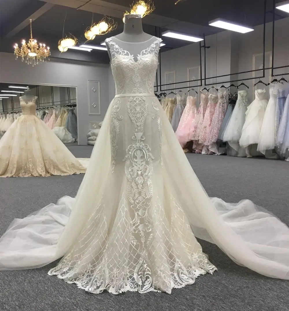 Latest Wedding Gown Designs Sexy Mermaid Wedding Dresses 100% Polyester Satin Modern Midi Amanda Novias Scoop Illusion Ivory