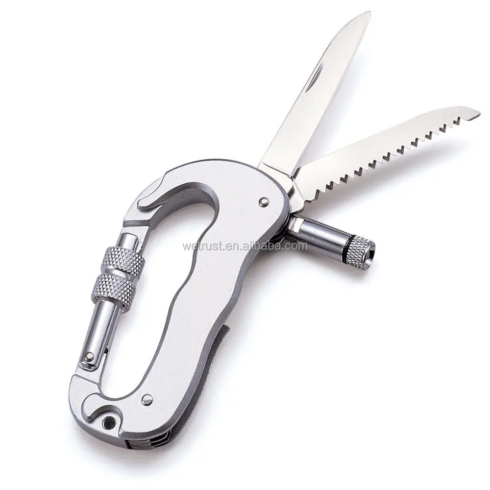 Multifunctional Aluminum Alloy Carabiner Hook Climbing Buckles with Foldable Knife and Screwdriver Carabiner Knife