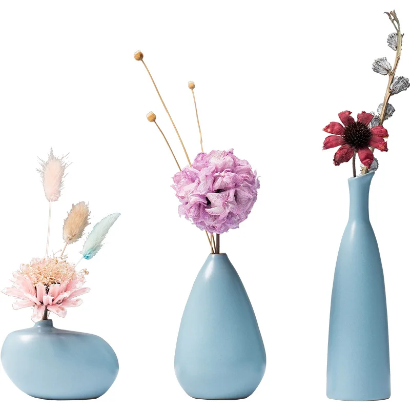 2019 new hot selling handmade blue ceramic flower vase for home decor