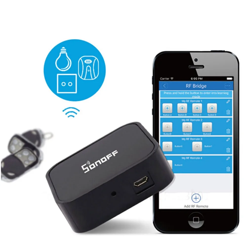 Горячая Распродажа Sonoff RF Bridge 433 WiFi беспроводной умный дом дистанционное управление 433 МГц Модуль Автоматизации затвор выключатель света Sonoff