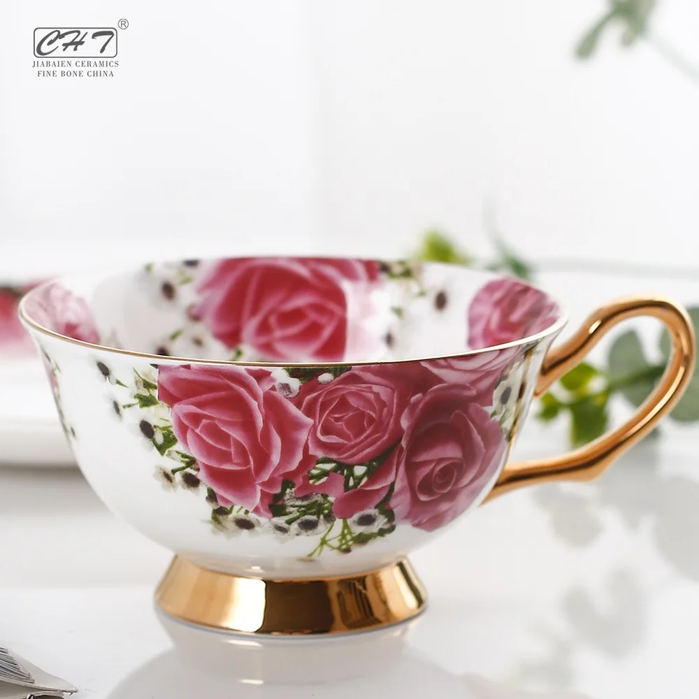 Germany wedding modern custom printed bone china floral tea cup and saucer set