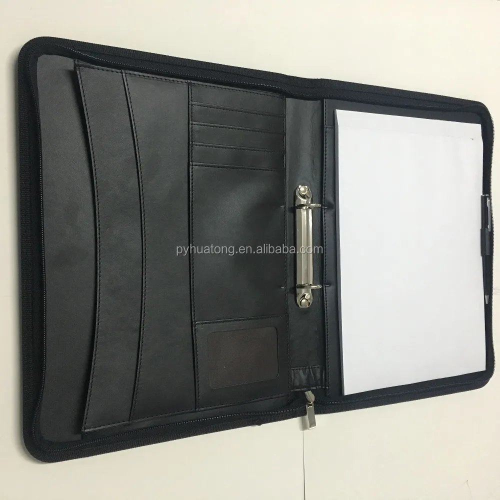 a4 pu leather portfolio with zipper closure