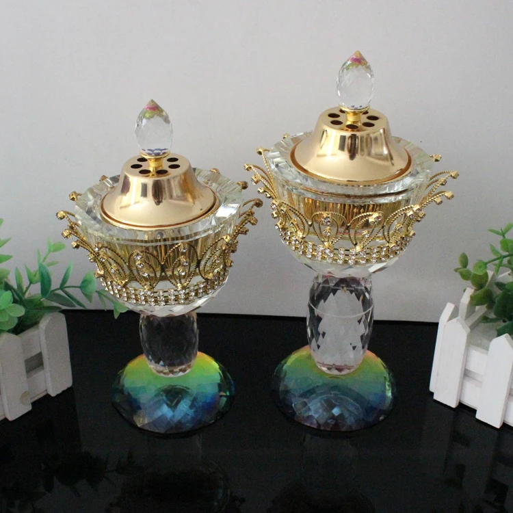Arabian wholesale crystal fancy bakhoor incense burner with metal