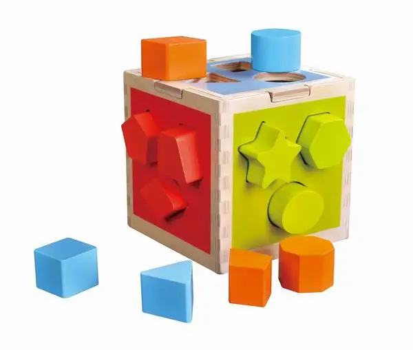 Wood educational game toy 6 sides learning sorting cube for baby sorting cube