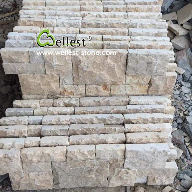 Tumble Beige Travertine Stacked Stone For Outside Wall Cladding