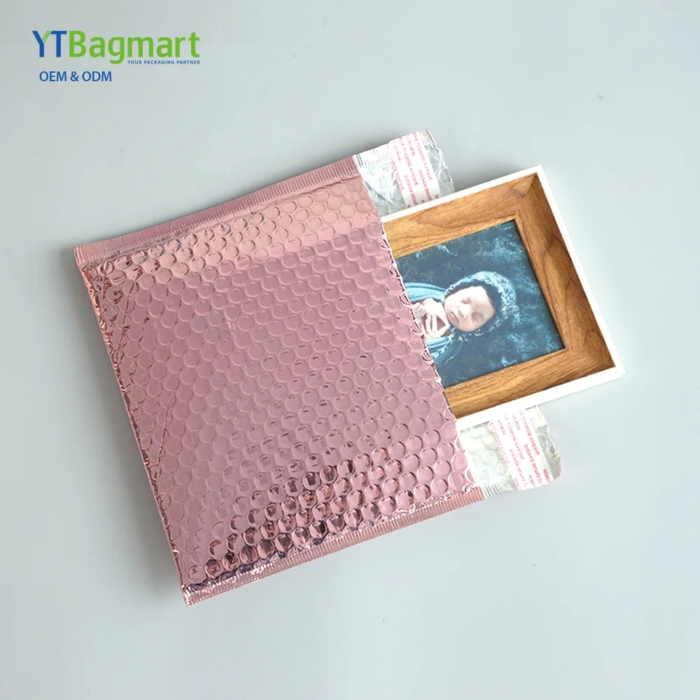 
Wholesale Postal Foil Metallic Rose Gold Plastic Padded Envelopes Air Bubble Poly Mailer Bag 