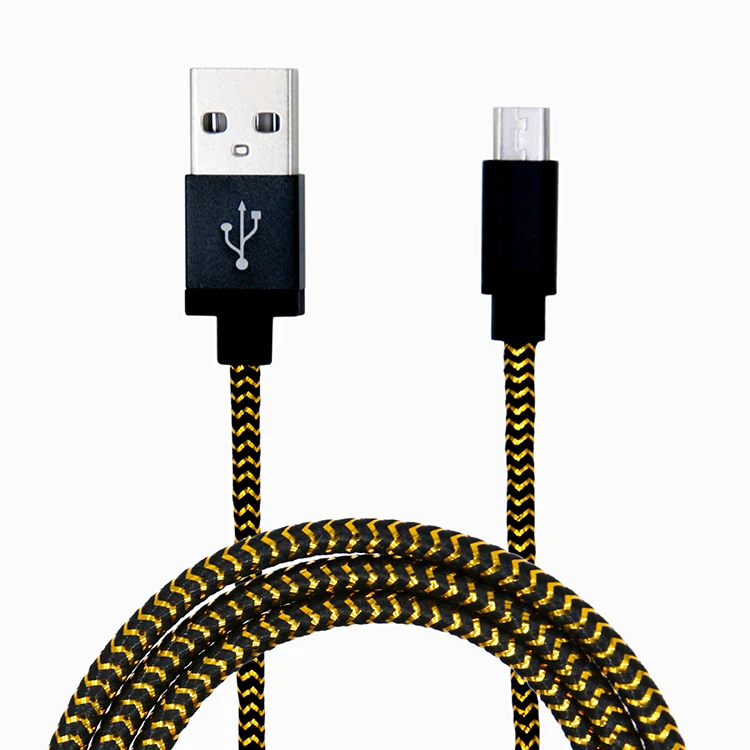 
Best sellers built-in gold thread braided micro usb charger data sync cable for android phones 
