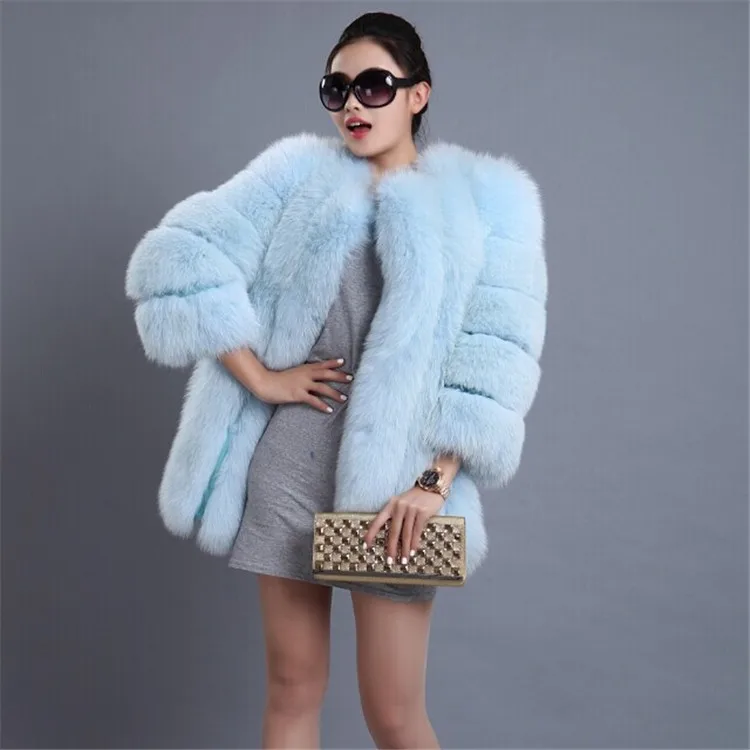 2022 High Quality Winter Women Jacket Warm Soft Faux Fox Fur Coat White Fur Coat