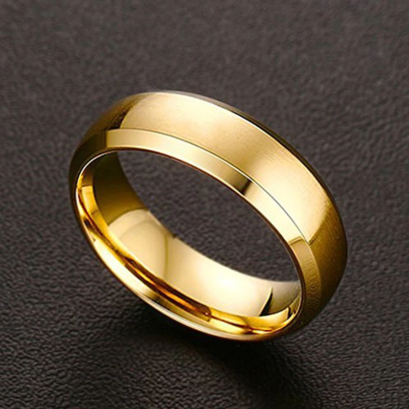 Classic Titanium Ring Gold Plated 6mm Wedding Ring Matte Finished For Men