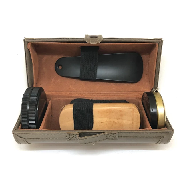 
Care Kit Shine Shoes Box Wood Customized Leather Storage Case Oem Instant Polisher Gift Cleaning Professional Shoe Polish Set 