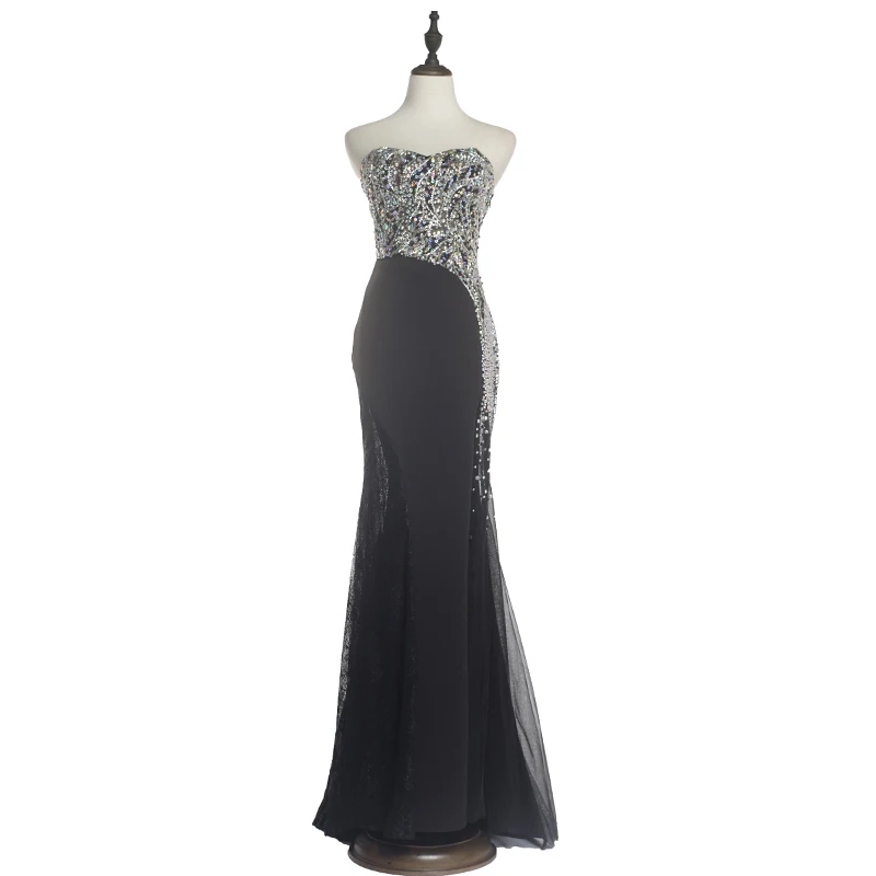 Long mermaid backless fformal party wear beaded black evening dresses elegant