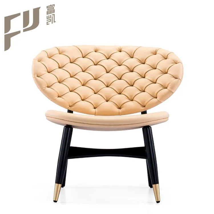 new modern low back leather leisure chair with wooden legs