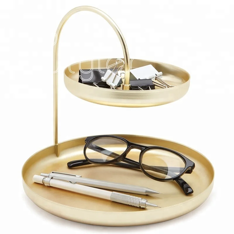 Cocostyles creative golden bilayer metal tray for modern style home decoration
