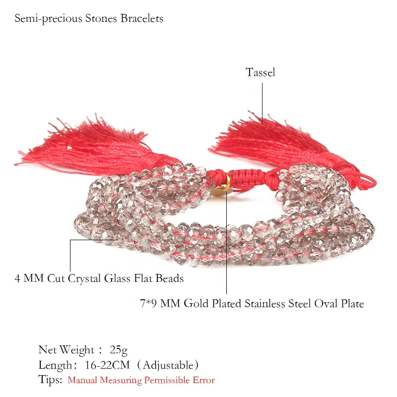 Moyamiya Boho Jewelry Multistrand 4mm Crystal Beaded 6 Layers Bohemian Tassel Bracelet Women