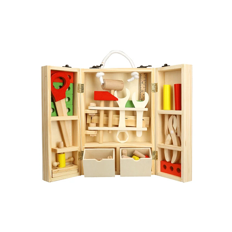 Portable Pretend Role Play Wooden toy tool set