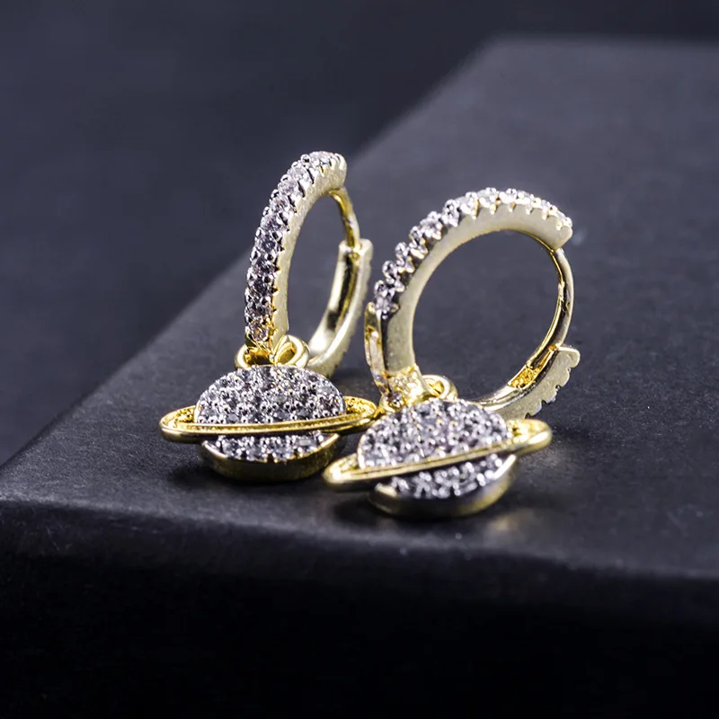 Fashion jewelry women antique gold plated saturn planet spark shaped hoop earrings for party
