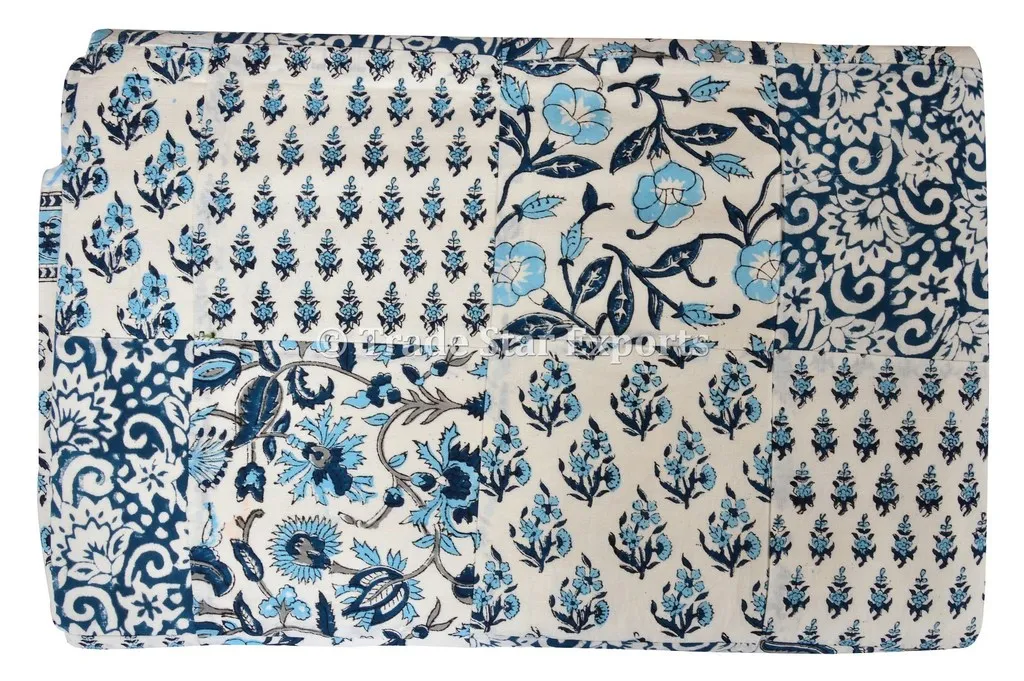 Jaipur Block Print Fabric Cotton Bedspread Patchwork Bohemian Bedding Set Bohemian Bedcover Boho Bedsheet