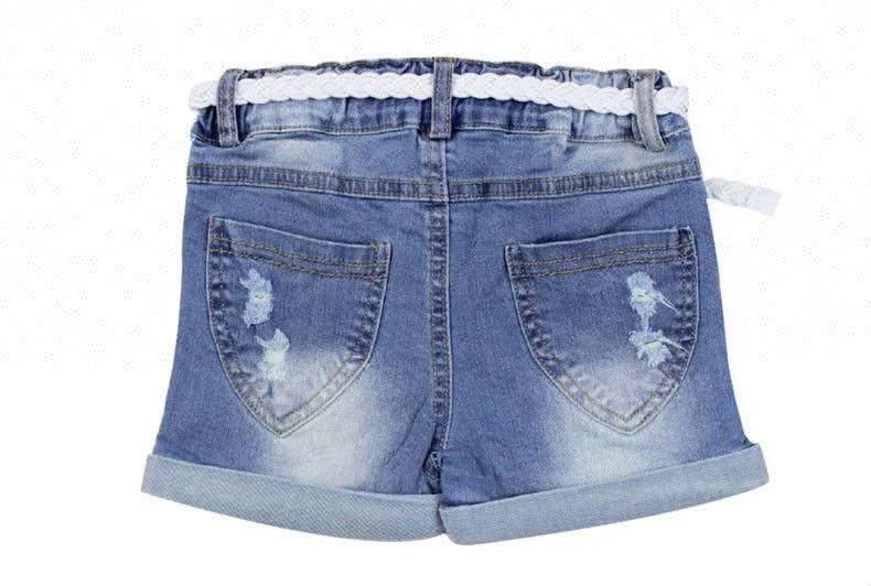 Royal wolf denim garment factory denim bead vest and ripped rhinestone jeans shorts girls summer set kids outfits