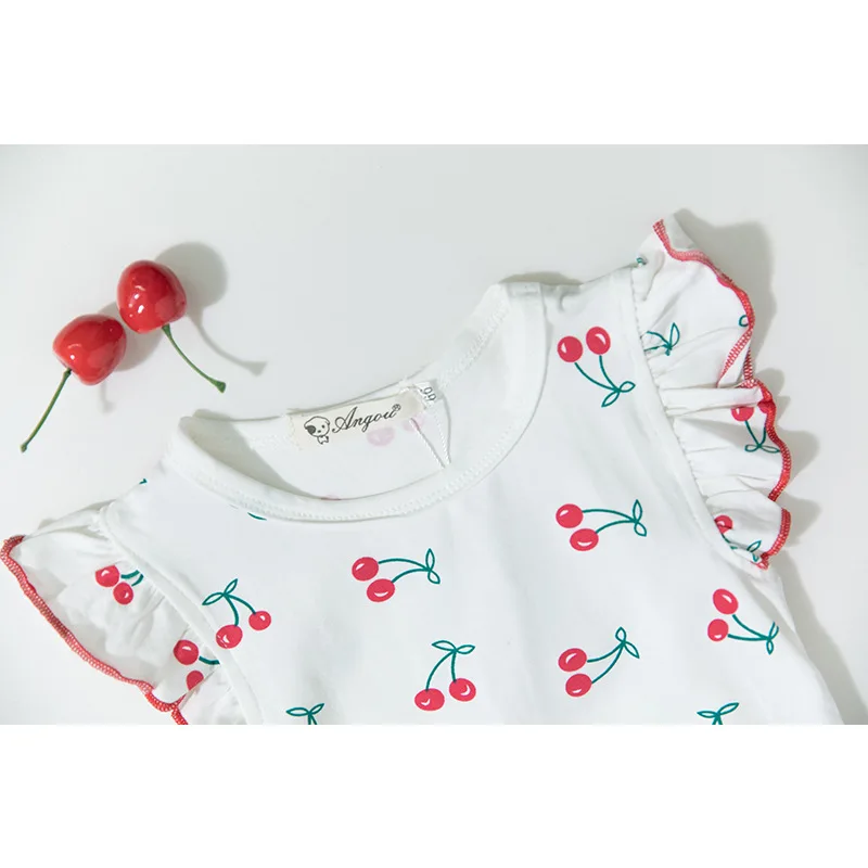 Summer girls clothing set cherry printed cotton baby suit