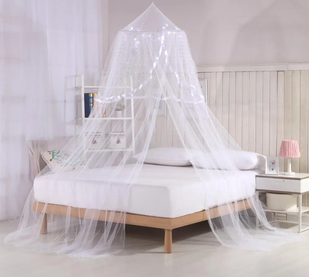 Навес для кровати с москитной сеткой и светодиодными лампами