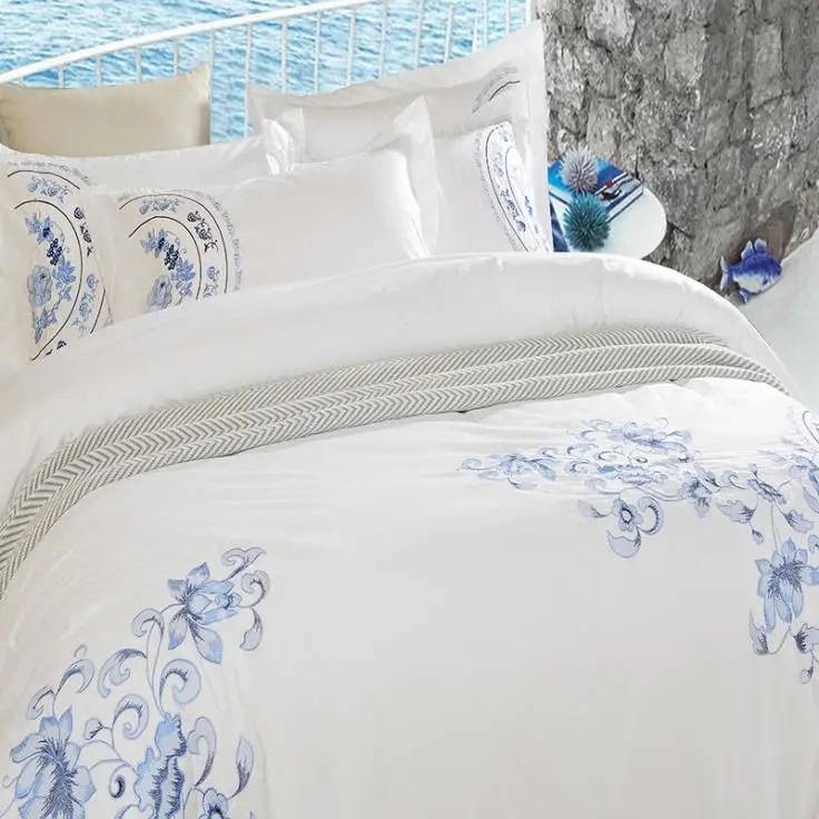 
Factory direct bedding hotel linen 60s jet satin embroidered white hotel four-piece new 