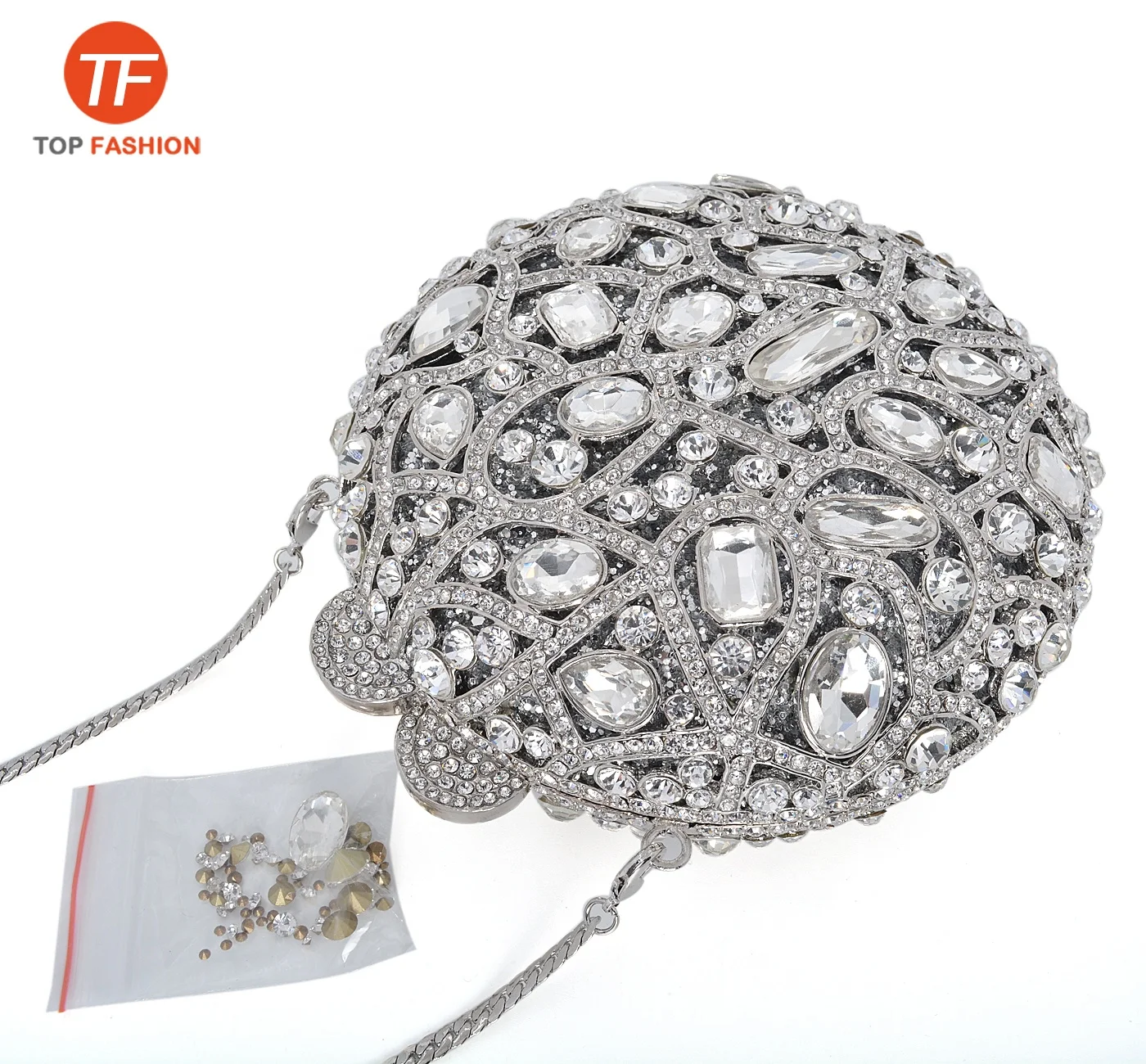 Elegant Crystal Rhinestone Clutch Handmade Small Round Evening Bag for Formal Party Wholesales from China Factory