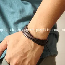 Fashion vintage british style multi-layer hand-rope strap casual genuine leather bracelet