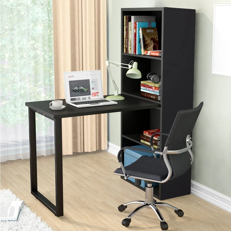 Particle Board Vintage Office Home Design Study Computer Desk Laptop Table with 4 Tiers Storage Shelves