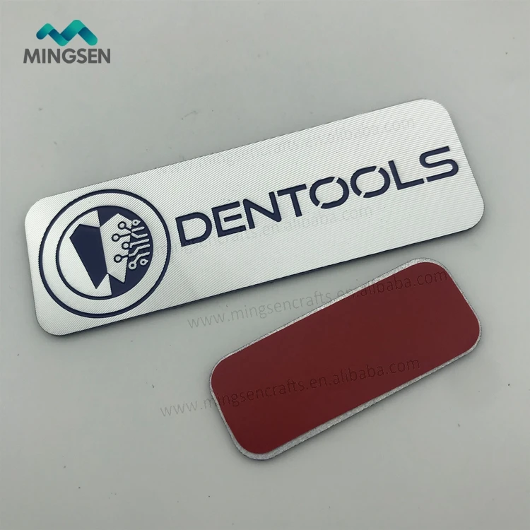 custom brand logo stamping raised adhesive aluminum sticker